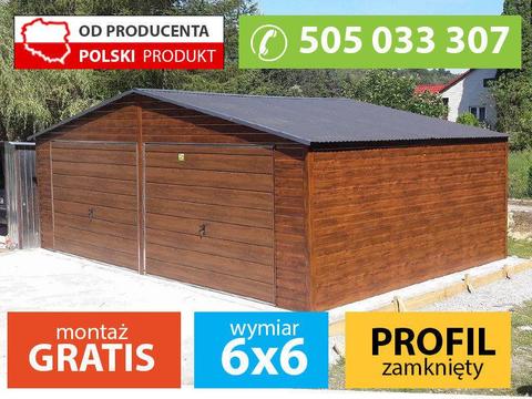 Garaż blaszany 6x6 drewnopodobny montaż gratis producent garaże blaszane bramy garażowe hale wiaty