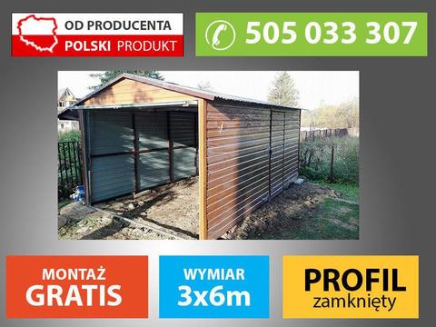 Garaż blaszany 3x6 drewnopodobny montaż gratis producent garaże blaszane bramy garażowe hale wiaty