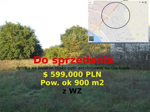 Działka - blisko Gocławia 900 m2 z WZ Nowa cena = 590,000 PLN