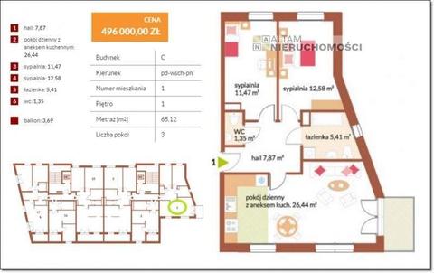 NOWE! 3pok. 65,12m², pd.-wsch.-pn, Ip., wc, balkon, Krowodrza (ok. Forty Kleparz)