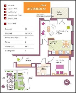 NOWE - OSTATNIE! 2pok., 49,52m², jasna kuchnia, Ip., balkon 4,48 m² (ok. ul. Łokietka/ul. Opolskiej)