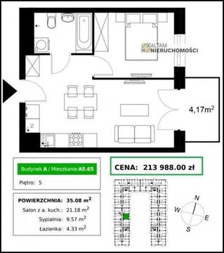 NOWE! 2 pokoje, 35,08m², balkon 4,17m², Czyżyny (ok. Łąk Nowohuckich)