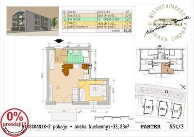 33,23 m, dwupokojowe, parter, T3