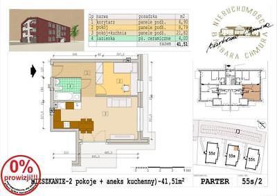 41,51 m, dwupokojowe, parter, S2