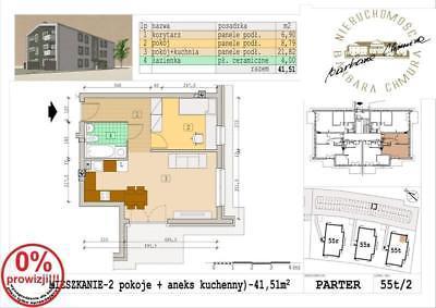 41,51 m, dwupokojowe, parter, T2