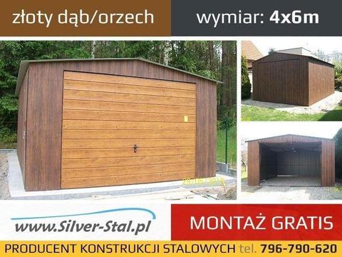 Garaż blaszany 4x6 drewnopodobny brama uchylna montaż gratis