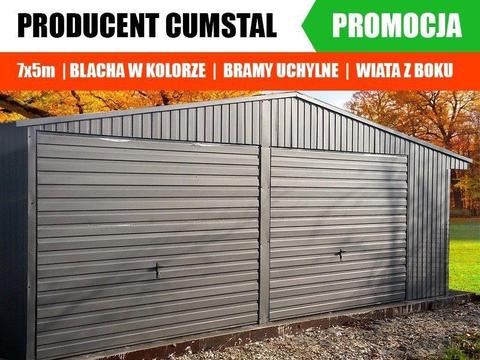 Garaż blaszany dwuspadowy 7x5 wiata z boku blaszak grafitowy