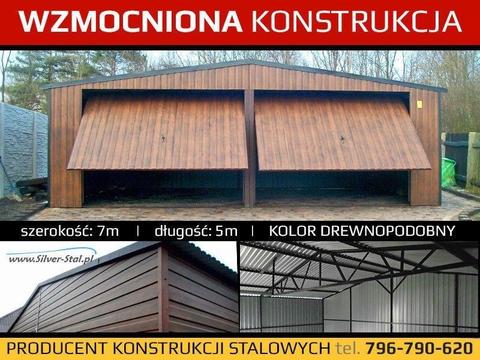 Garaż blaszany 7x5 blacha orzech złoty dąb WZMOCNIONY