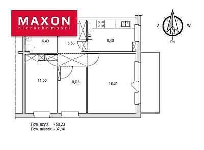 Mieszkanie Warszawa Ursynów 58.2m2 (nr: 12671/MW/MAX)