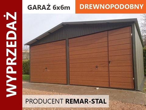 Garaż blaszany dwuspadowy imitacja drewna garaże drewnopodobne wymiar 6x6