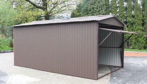 Garaż brązowy akrylowy z bramą uchylną Blaszak Ogród Parking Schowek