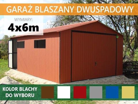 Garaże blaszane 4x6 garaż blaszak dwuspadowy brama uchylna blacha w kolorze