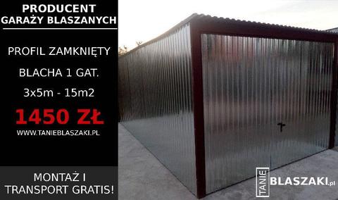 Garaż blaszany 3x5m - wzmocniony profilem zamkniętym (HIT) ! Montaż i transport gratis !