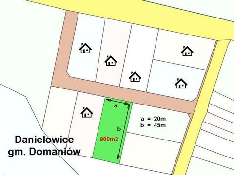 DANIELOWICE , gmina Domaniów , działka budowlana 900m2