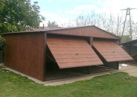 Garaż blaszany 6x5 panel poziomy struktura drewna dwuspad podwójny garaże blaszane