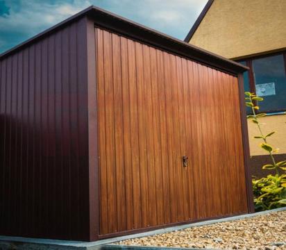 Garaż blaszany 3x5 Matowy brąz + Złoty Dąb | Garaże blaszane | Producent | Transtal.com