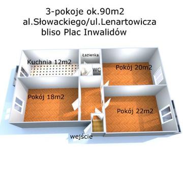 Lokal 90m2 pod Gabinety,Kancelarie ul.Lenartowicza/al.Słowackiego PLAC INWALIDÓW
