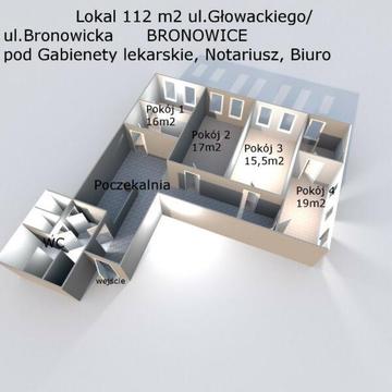 Lokal 112m2 ul. Głowackiego/ul.Bronowicka BRONOWICE pod Gabienety Lekarskie,Biuro